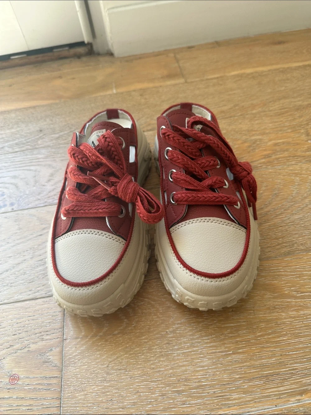 The Game Red and Cream Platform Slip-On Sneakers